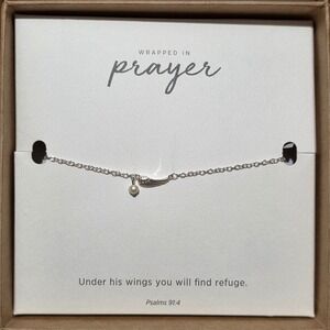 DEMDACO Dainty Wing Silver and Pearl Bracelet Wrapped in Prayer Psalms 91:4 NEW